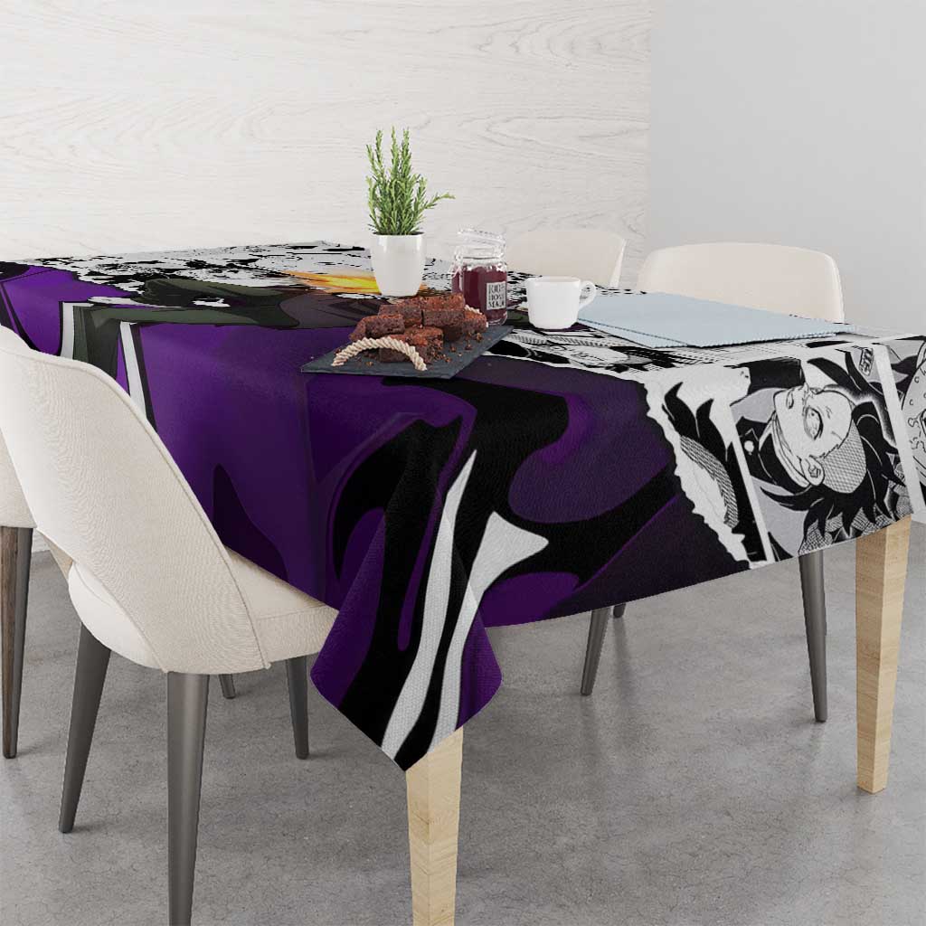 Genya Shinazugawa Demon Slayer Manga Panel Black and White Theme Tablecloth with Purple Accents and Gun Action Pose - The Mazicc