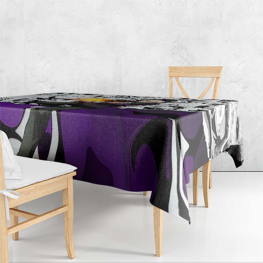 Genya Shinazugawa Demon Slayer Manga Panel Black and White Theme Tablecloth with Purple Accents and Gun Action Pose - The Mazicc