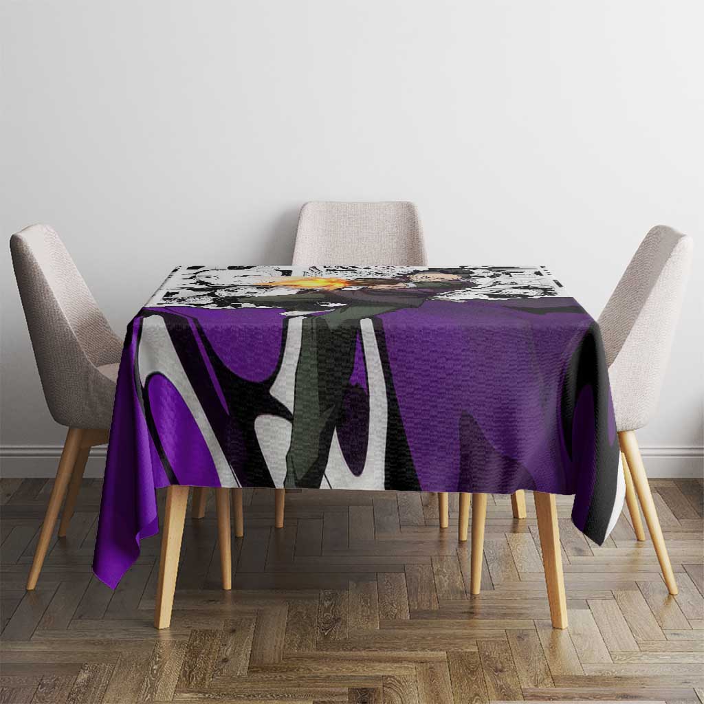 Genya Shinazugawa Demon Slayer Manga Panel Black and White Theme Tablecloth with Purple Accents and Gun Action Pose - The Mazicc