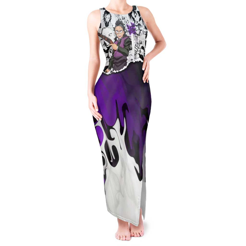 Genya Shinazugawa Demon Slayer Manga Panel Black and White Theme Tank Maxi Dress with Purple Accents and Gun Action Pose - The Mazicc