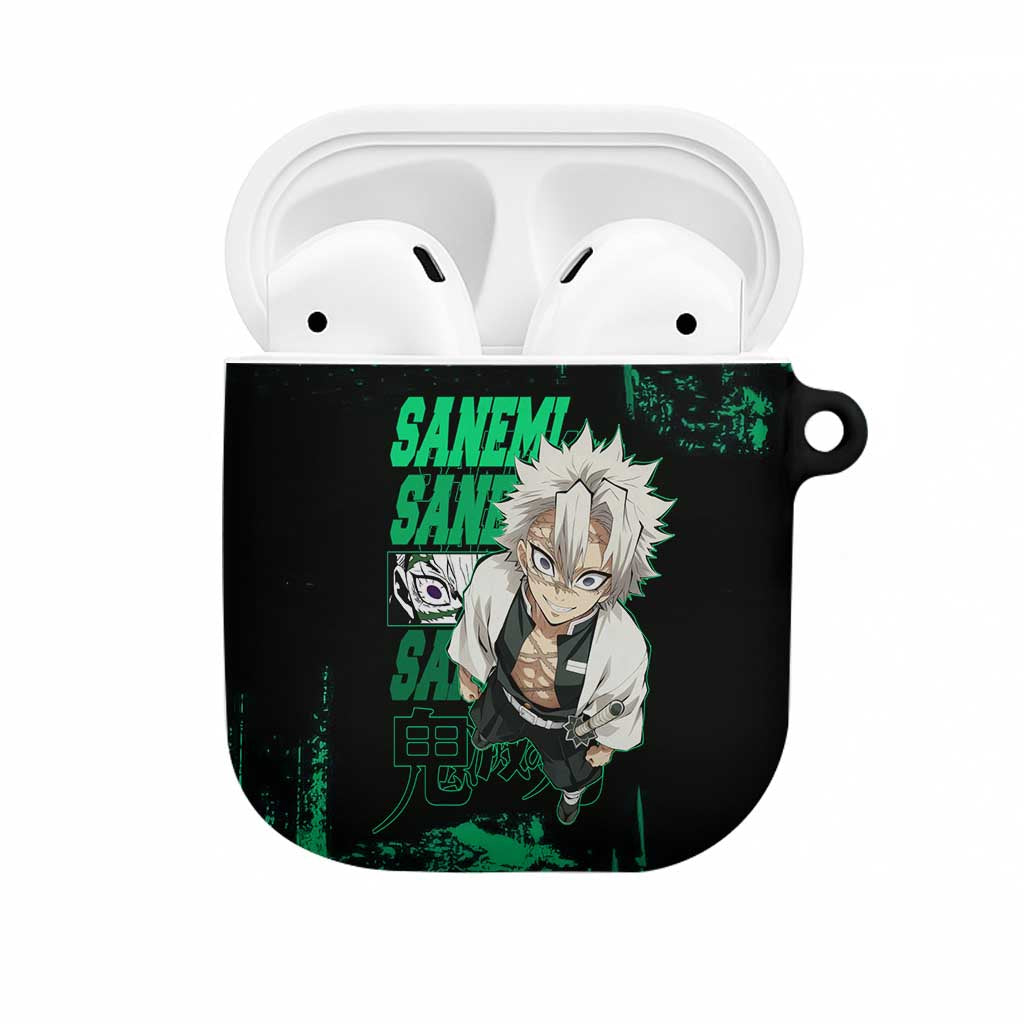 Sanemi Shinazugawa Demon Slayer Green and Black Grunge AirPods Case Design with Intense Eyes and Wind Hashira Theme - The Mazicc