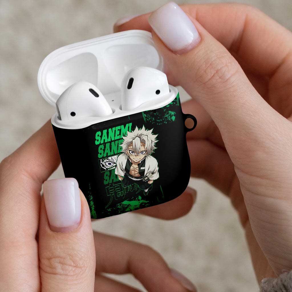 Sanemi Shinazugawa Demon Slayer Green and Black Grunge AirPods Case Design with Intense Eyes and Wind Hashira Theme - The Mazicc