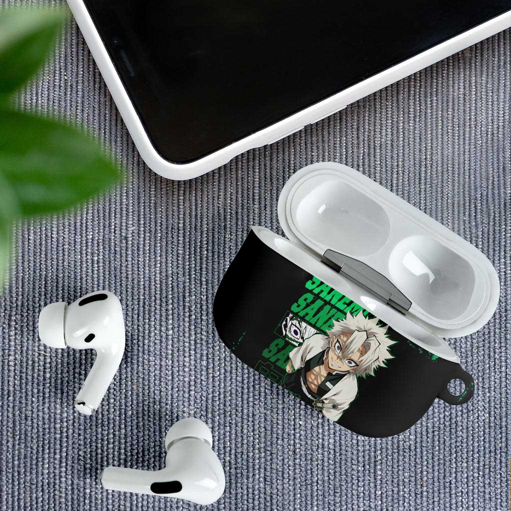 Sanemi Shinazugawa Demon Slayer Green and Black Grunge AirPods Case Design with Intense Eyes and Wind Hashira Theme - The Mazicc