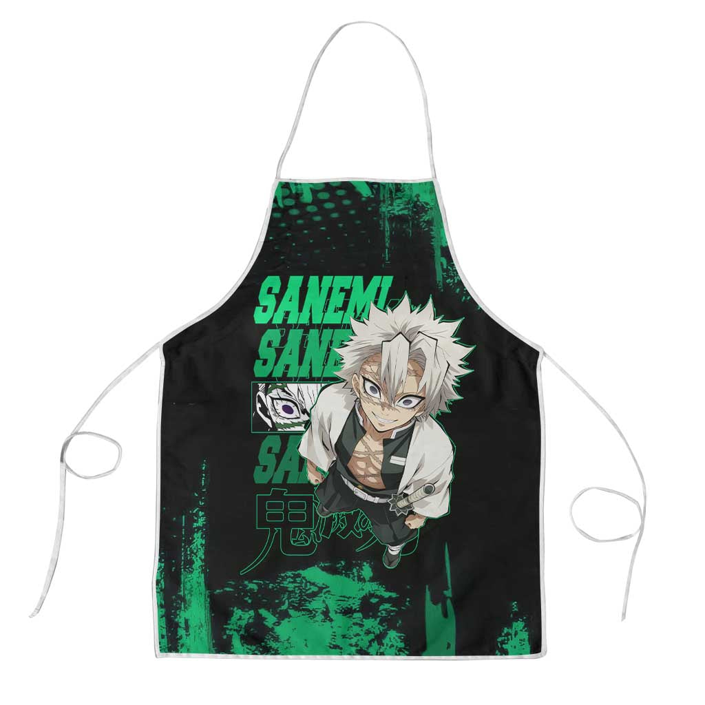 Sanemi Shinazugawa Demon Slayer Green and Black Grunge Apron Design with Intense Eyes and Wind Hashira Theme - The Mazicc