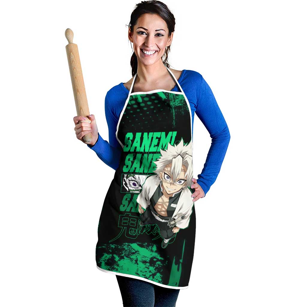 Sanemi Shinazugawa Demon Slayer Green and Black Grunge Apron Design with Intense Eyes and Wind Hashira Theme - The Mazicc