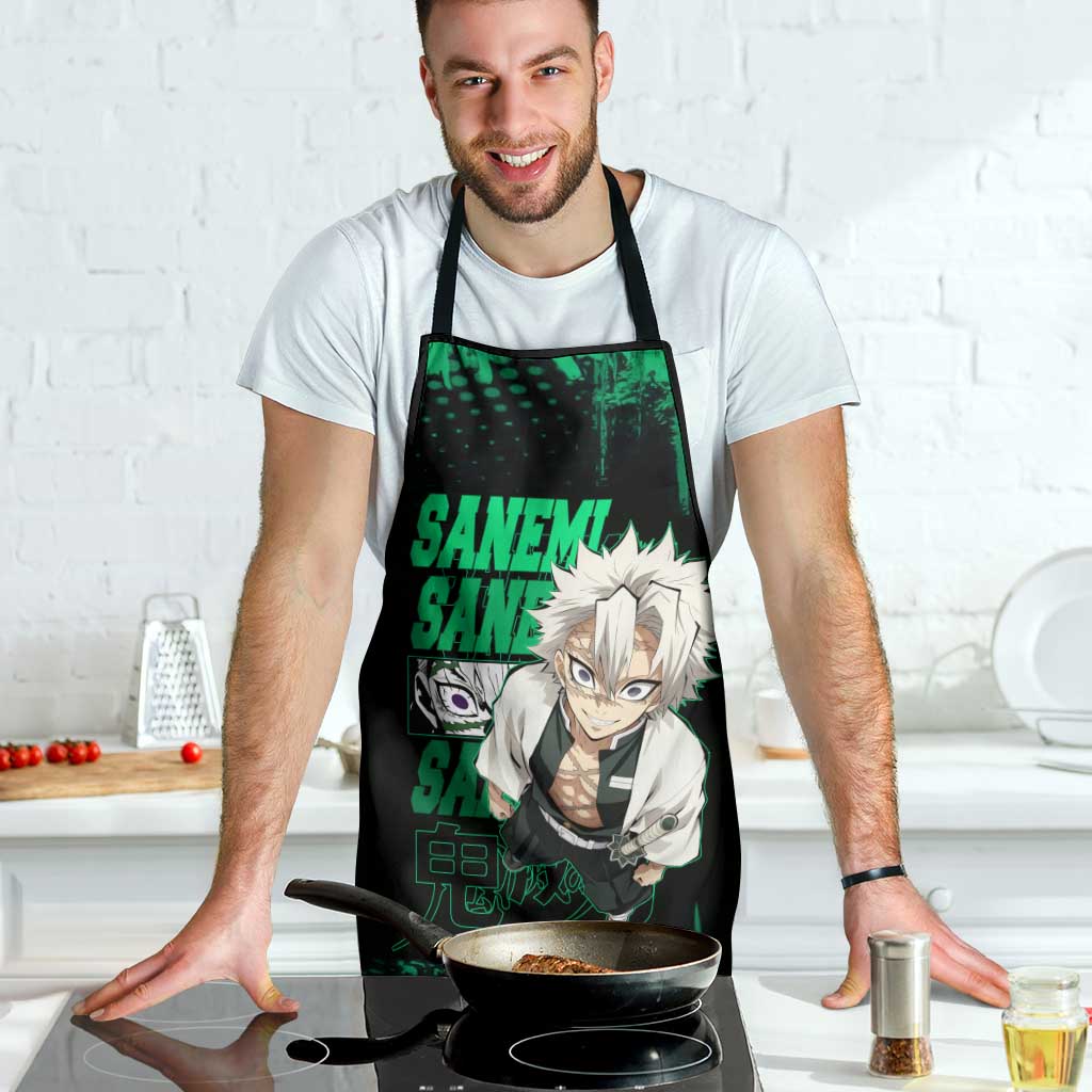 Sanemi Shinazugawa Demon Slayer Green and Black Grunge Apron Design with Intense Eyes and Wind Hashira Theme - The Mazicc