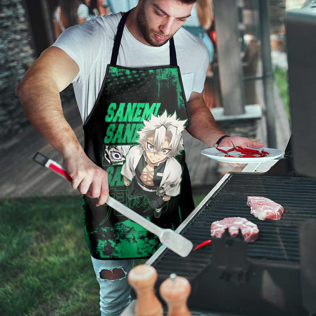 Sanemi Shinazugawa Demon Slayer Green and Black Grunge Apron Design with Intense Eyes and Wind Hashira Theme - The Mazicc