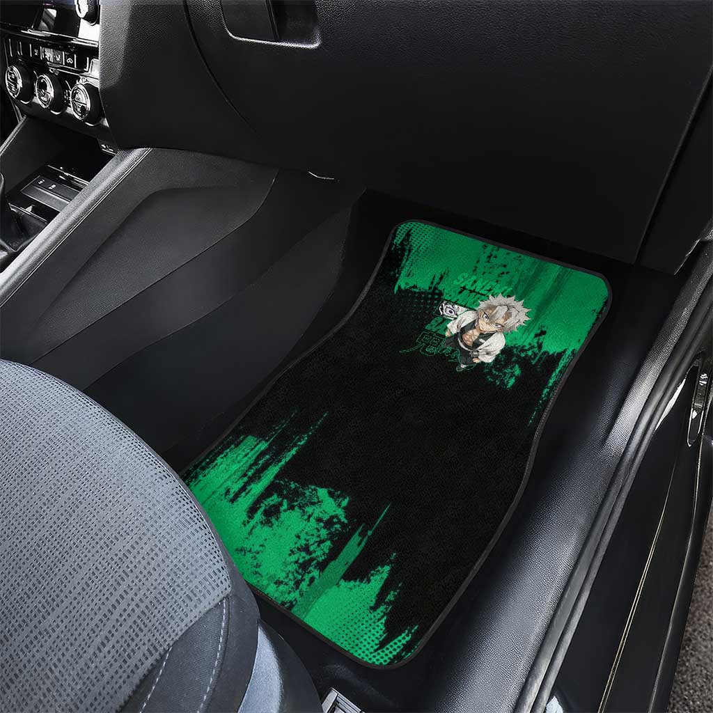 Sanemi Shinazugawa Demon Slayer Green and Black Grunge Car Mats Design with Intense Eyes and Wind Hashira Theme - The Mazicc
