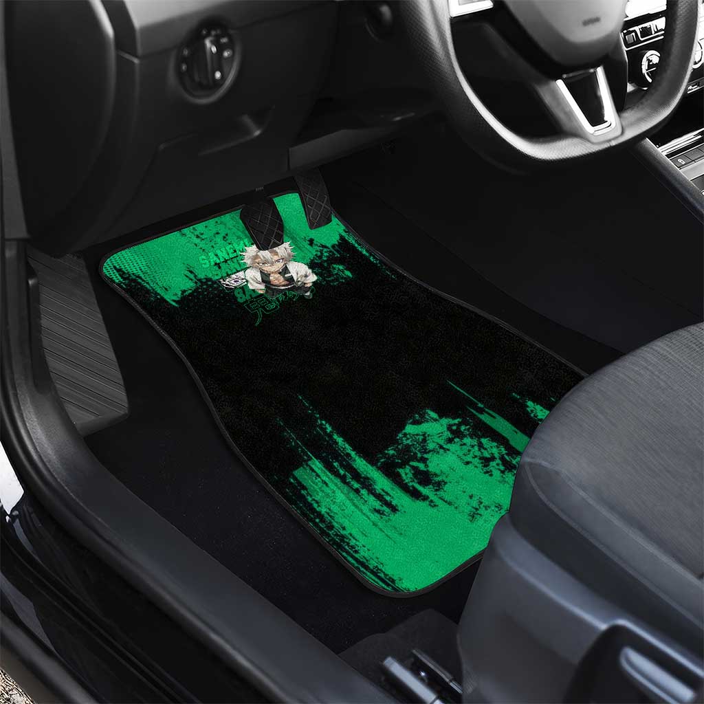 Sanemi Shinazugawa Demon Slayer Green and Black Grunge Car Mats Design with Intense Eyes and Wind Hashira Theme - The Mazicc