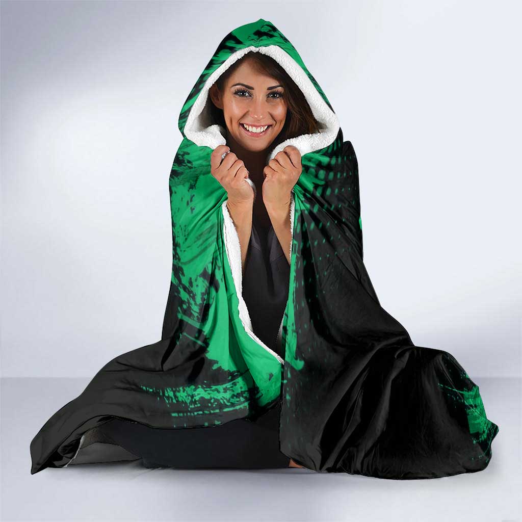 Sanemi Shinazugawa Demon Slayer Green and Black Grunge Hooded Blanket Design with Intense Eyes and Wind Hashira Theme - The Mazicc