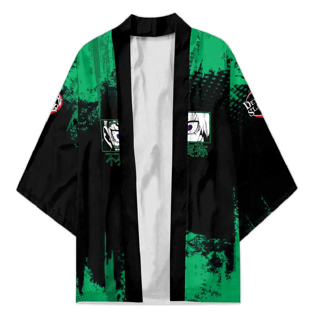 Sanemi Shinazugawa Demon Slayer Green and Black Grunge Kimono Design with Intense Eyes and Wind Hashira Theme - The Mazicc