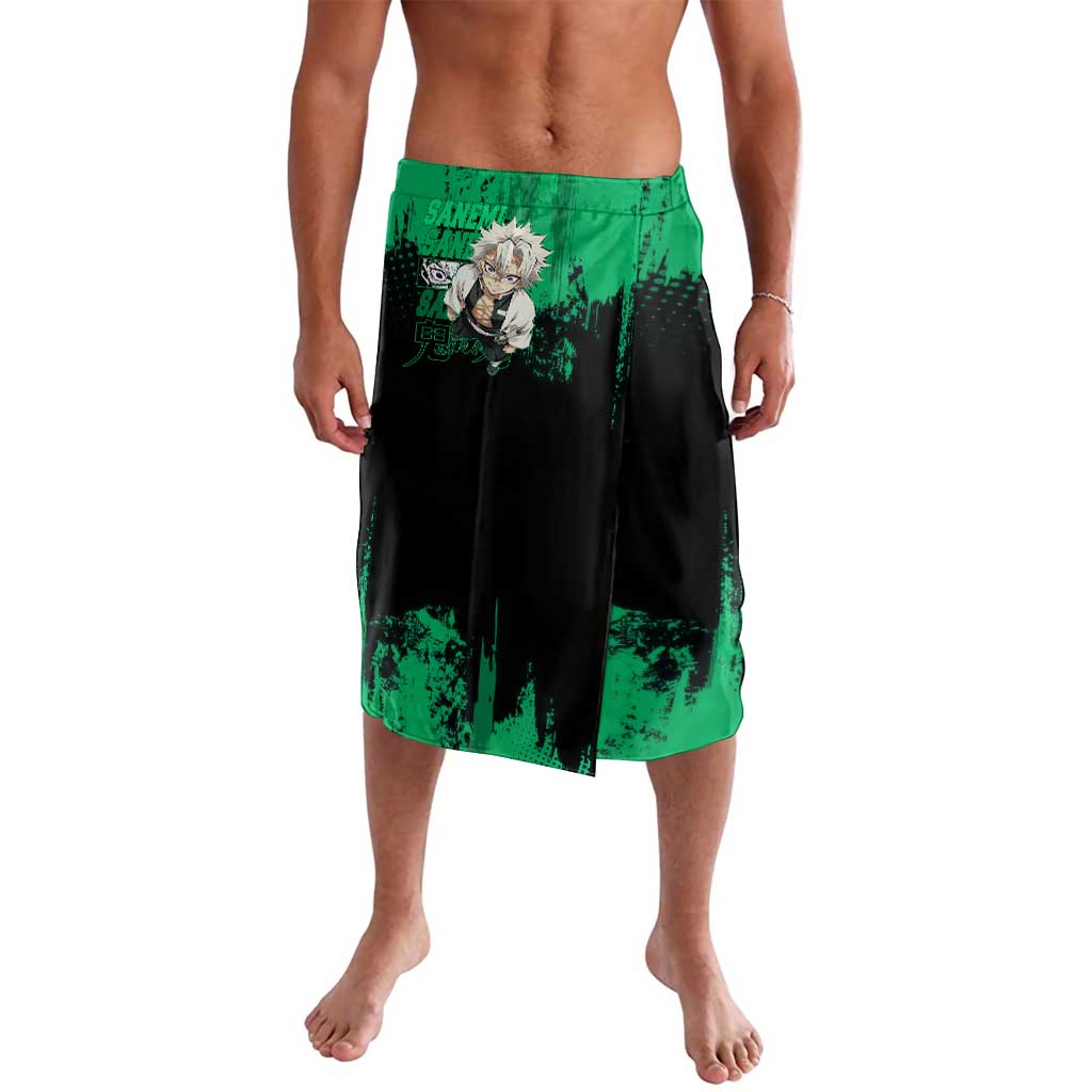 Sanemi Shinazugawa Demon Slayer Green and Black Grunge Lavalava Design with Intense Eyes and Wind Hashira Theme - The Mazicc