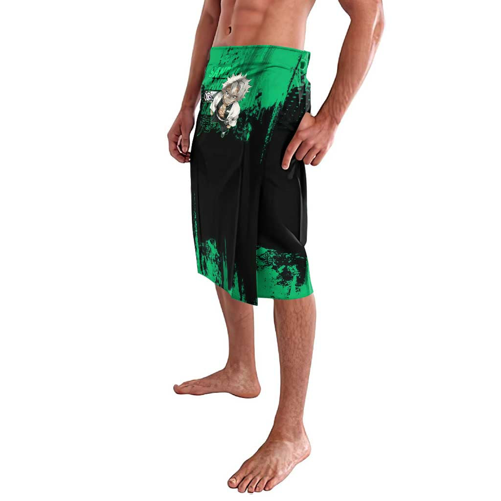 Sanemi Shinazugawa Demon Slayer Green and Black Grunge Lavalava Design with Intense Eyes and Wind Hashira Theme - The Mazicc