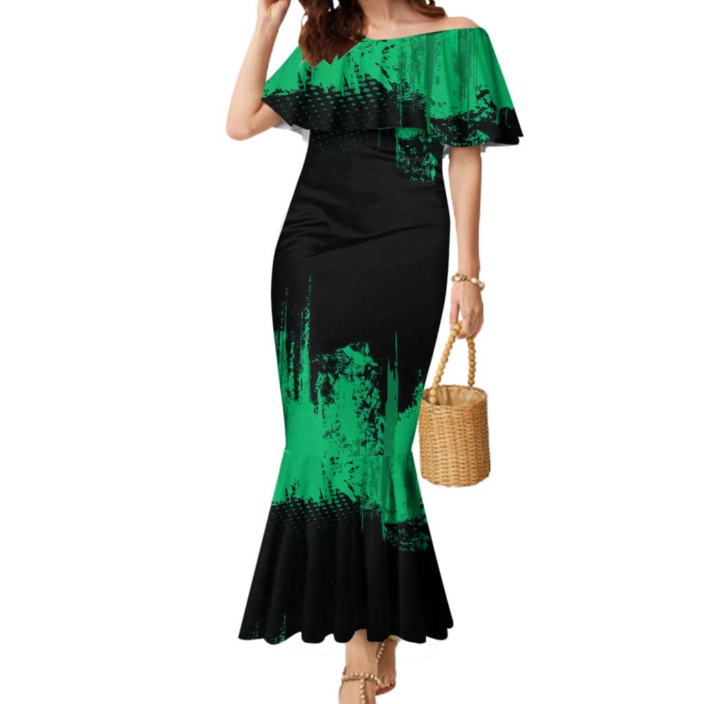 Sanemi Shinazugawa Demon Slayer Green and Black Grunge Mermaid Dress Design with Intense Eyes and Wind Hashira Theme - The Mazicc