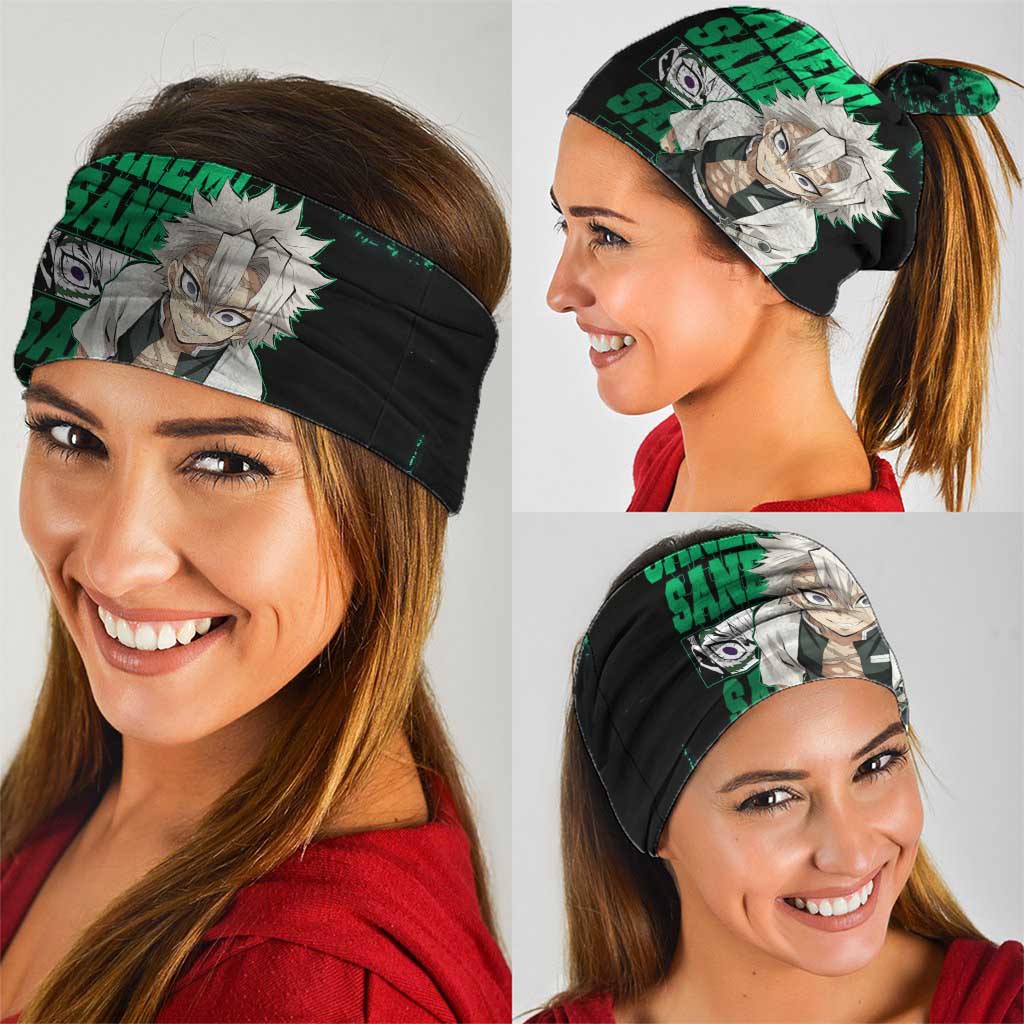Sanemi Shinazugawa Demon Slayer Green and Black Grunge Neck Gaiter Design with Intense Eyes and Wind Hashira Theme - The Mazicc