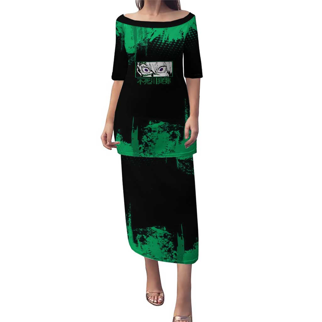 Sanemi Shinazugawa Demon Slayer Green and Black Grunge Puletasi Design with Intense Eyes and Wind Hashira Theme - The Mazicc
