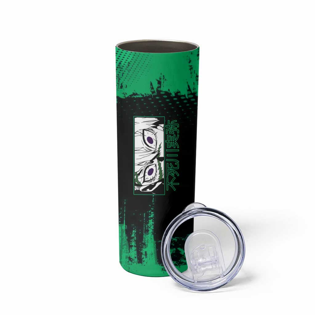 Sanemi Shinazugawa Demon Slayer Green and Black Grunge Skinny Tumbler Design with Intense Eyes and Wind Hashira Theme - The Mazicc