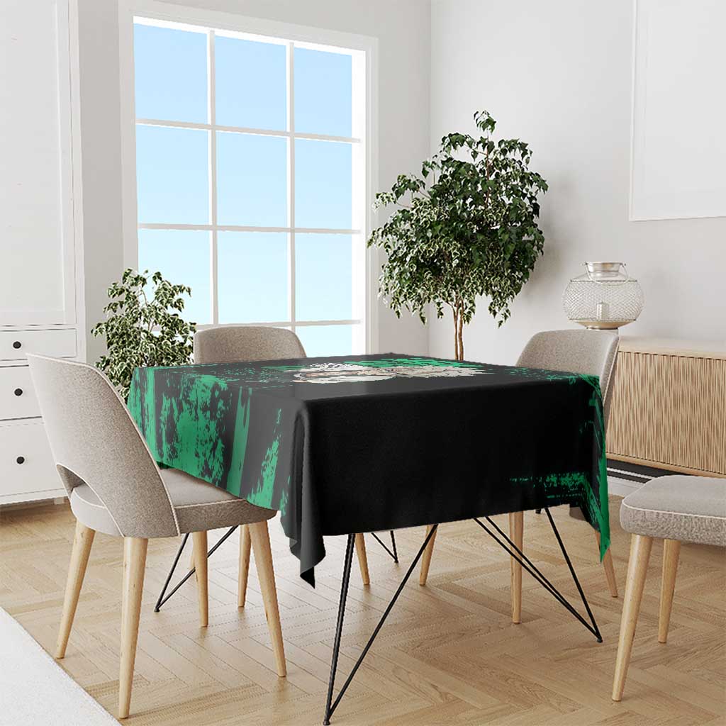 Sanemi Shinazugawa Demon Slayer Green and Black Grunge Tablecloth Design with Intense Eyes and Wind Hashira Theme - The Mazicc