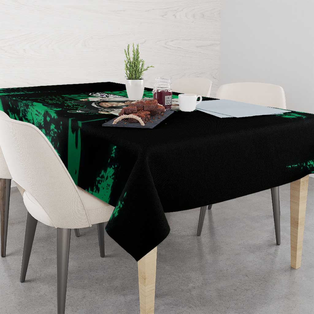 Sanemi Shinazugawa Demon Slayer Green and Black Grunge Tablecloth Design with Intense Eyes and Wind Hashira Theme - The Mazicc
