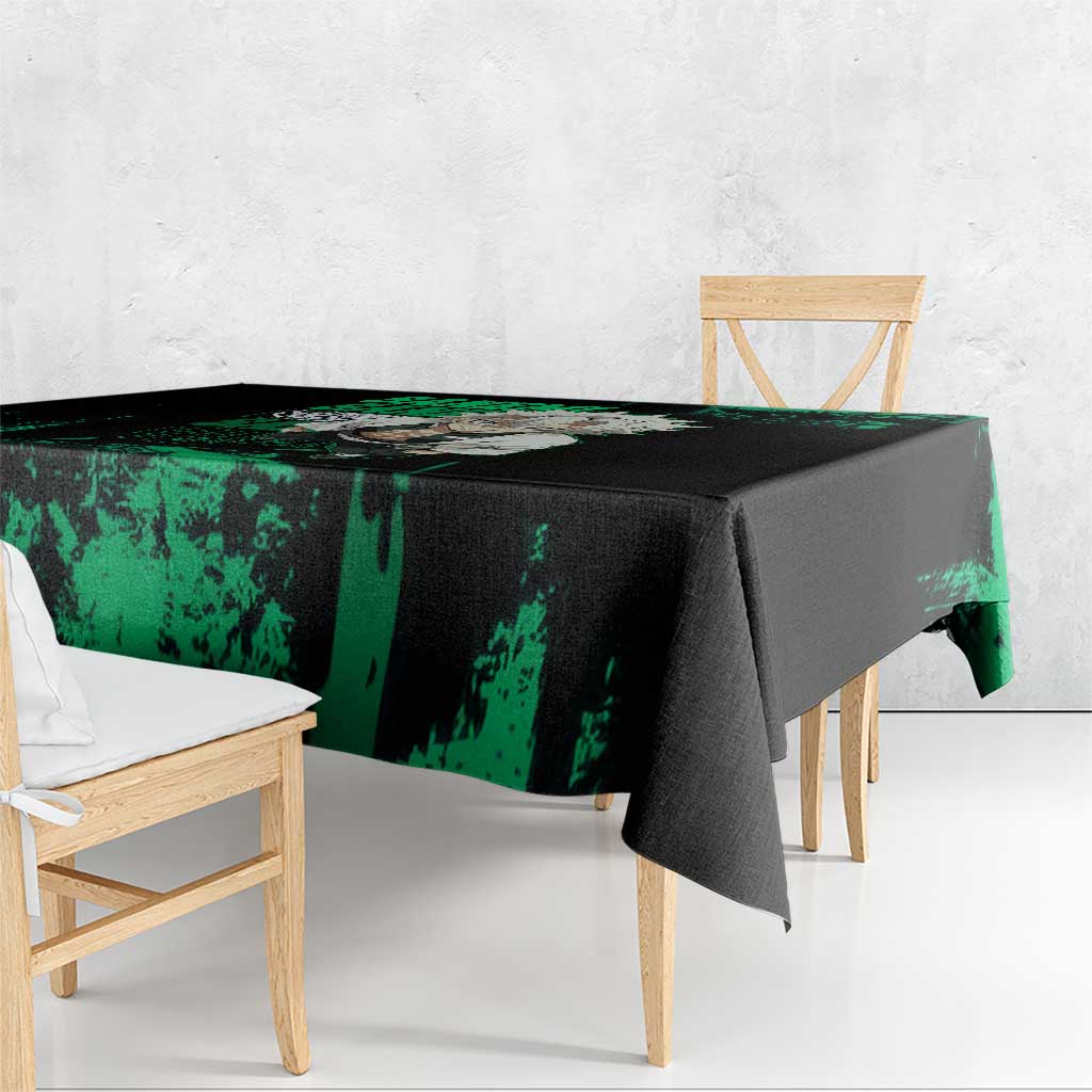 Sanemi Shinazugawa Demon Slayer Green and Black Grunge Tablecloth Design with Intense Eyes and Wind Hashira Theme - The Mazicc