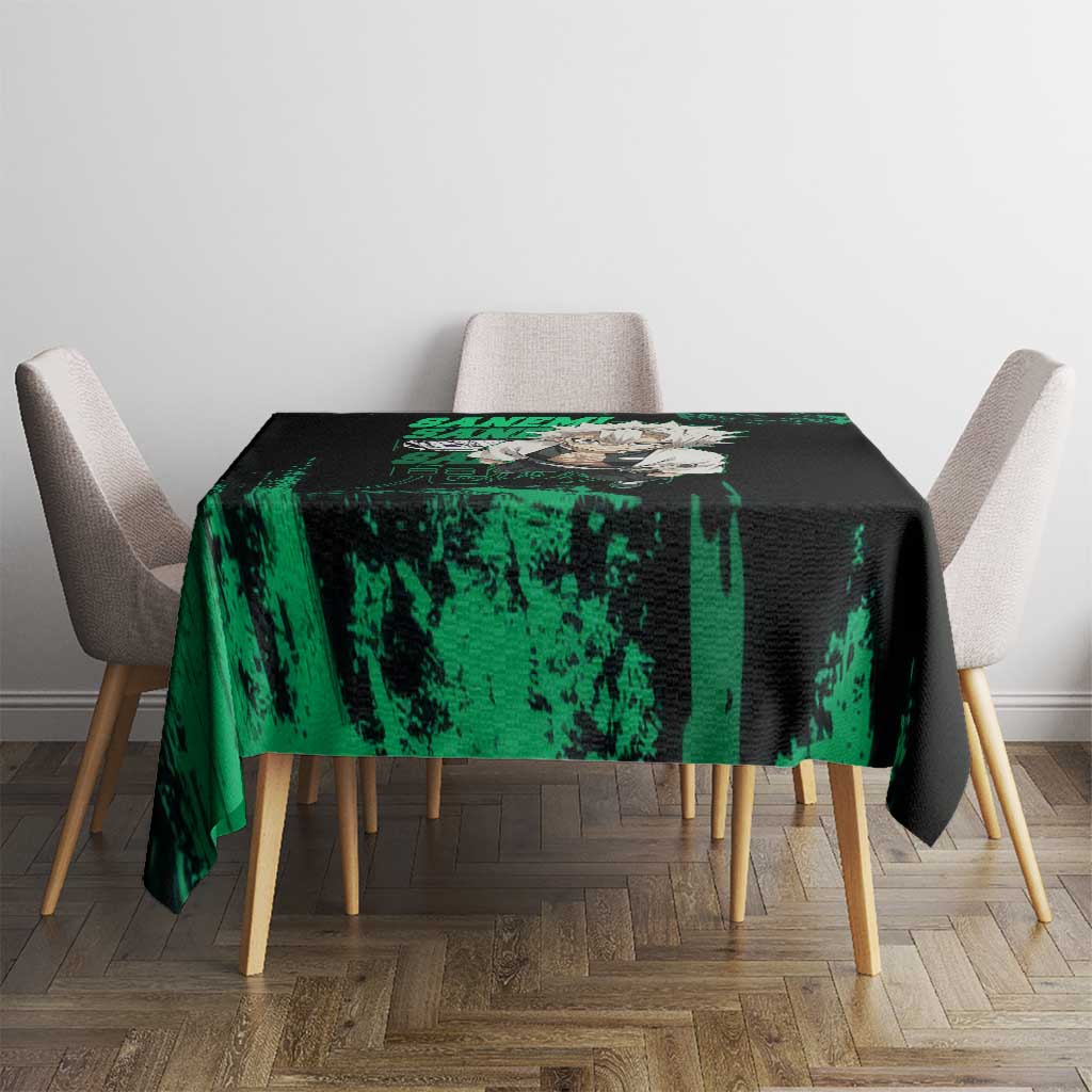 Sanemi Shinazugawa Demon Slayer Green and Black Grunge Tablecloth Design with Intense Eyes and Wind Hashira Theme - The Mazicc
