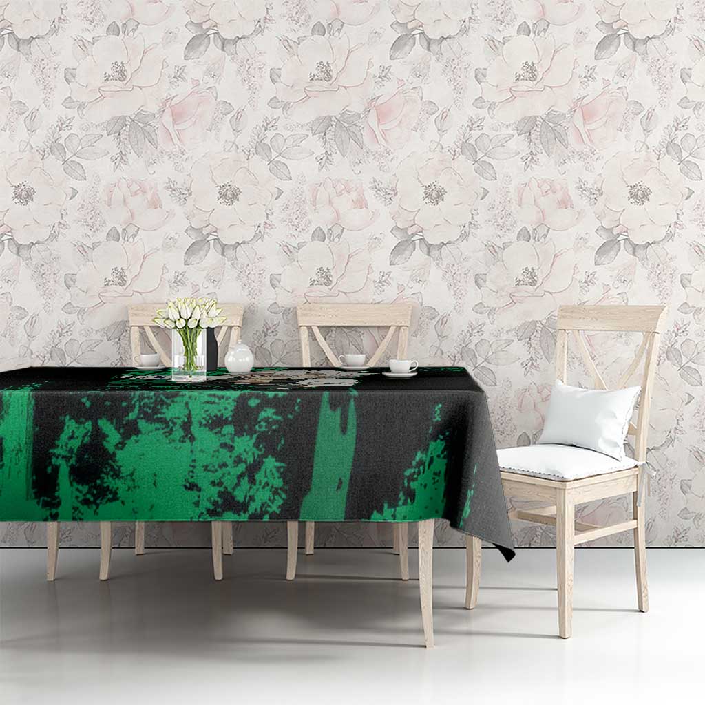 Sanemi Shinazugawa Demon Slayer Green and Black Grunge Tablecloth Design with Intense Eyes and Wind Hashira Theme - The Mazicc