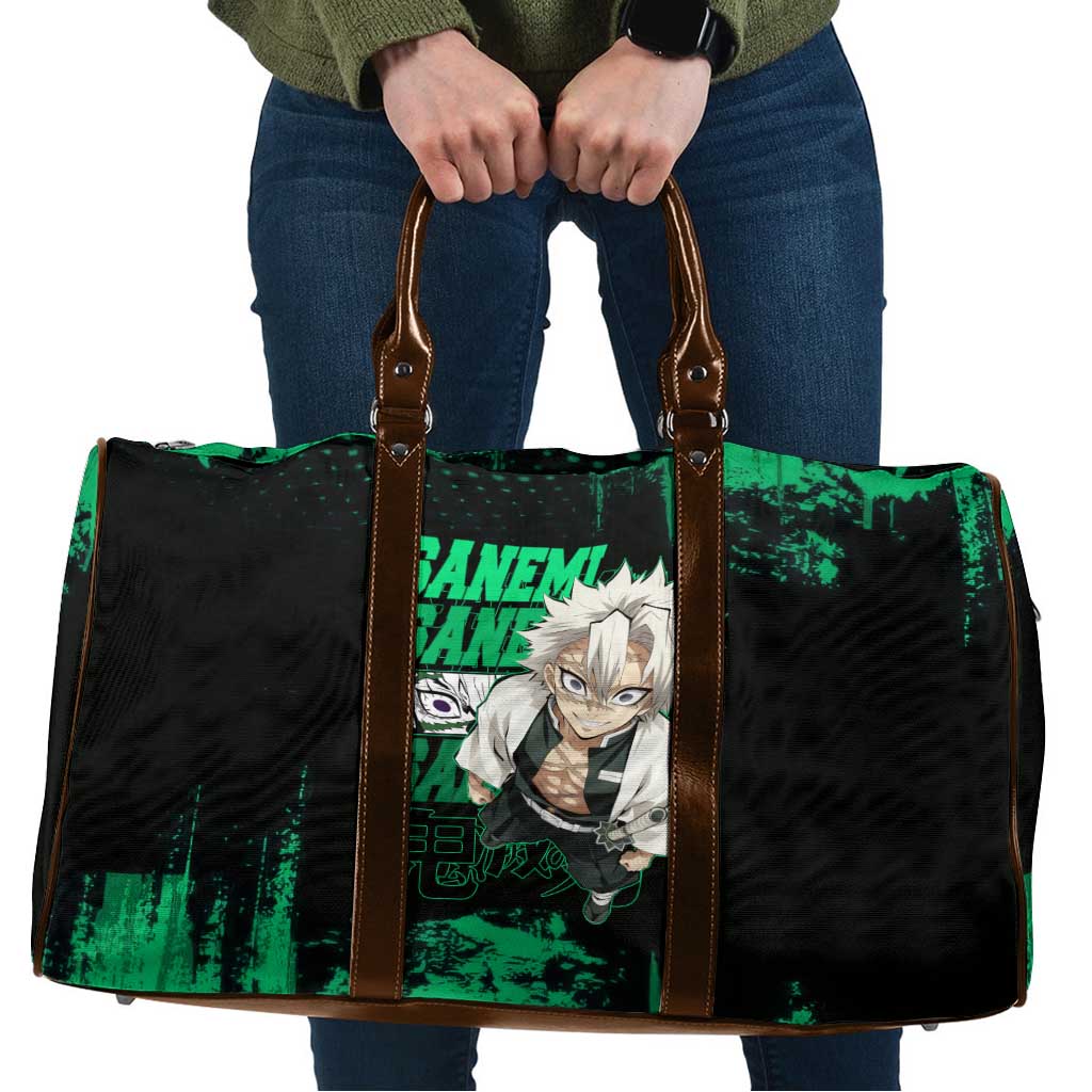 Sanemi Shinazugawa Demon Slayer Green and Black Grunge Travel Bag Design with Intense Eyes and Wind Hashira Theme - The Mazicc