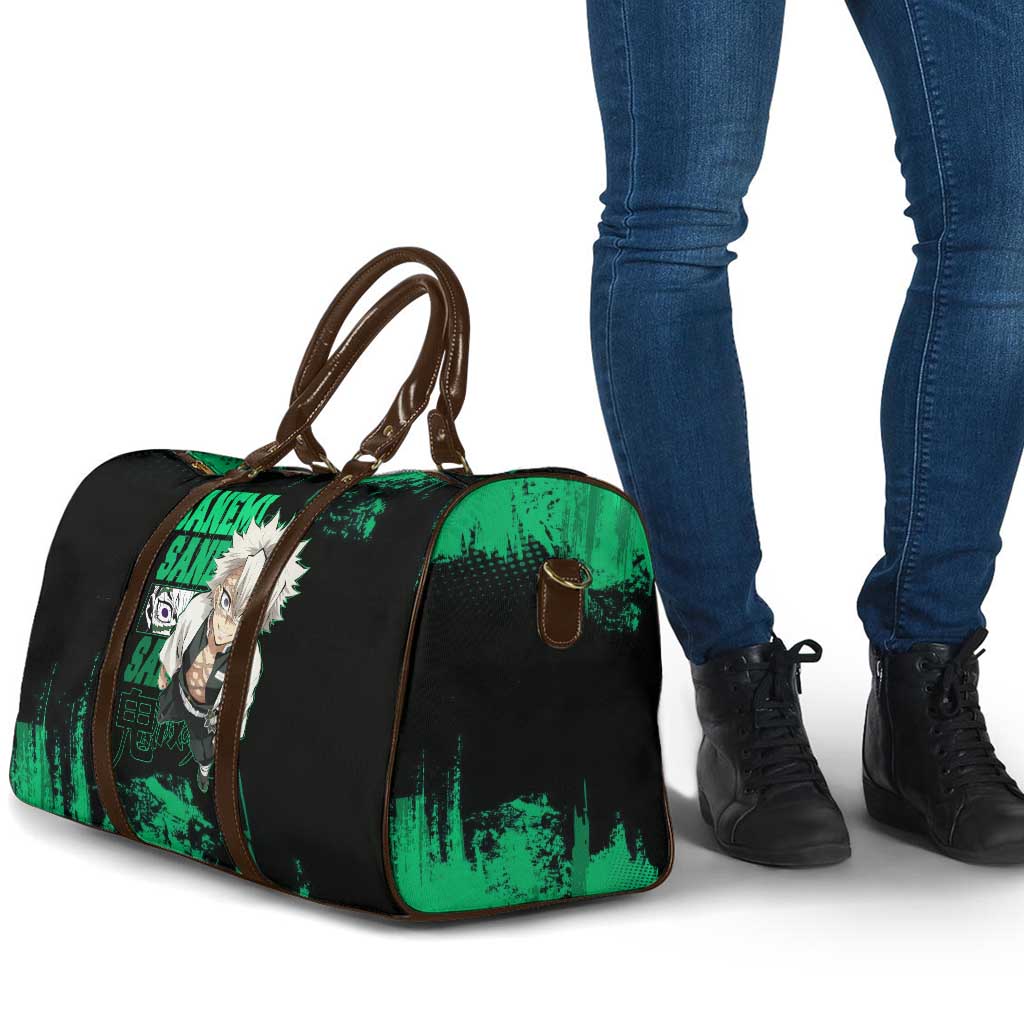 Sanemi Shinazugawa Demon Slayer Green and Black Grunge Travel Bag Design with Intense Eyes and Wind Hashira Theme - The Mazicc