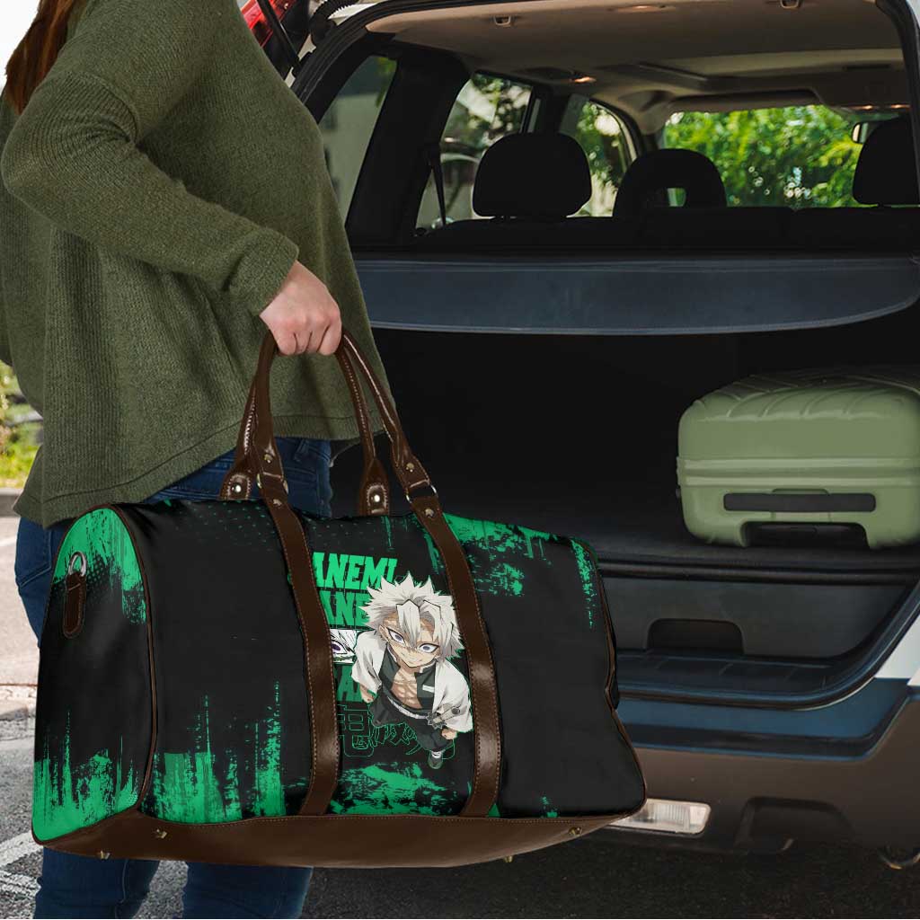 Sanemi Shinazugawa Demon Slayer Green and Black Grunge Travel Bag Design with Intense Eyes and Wind Hashira Theme - The Mazicc