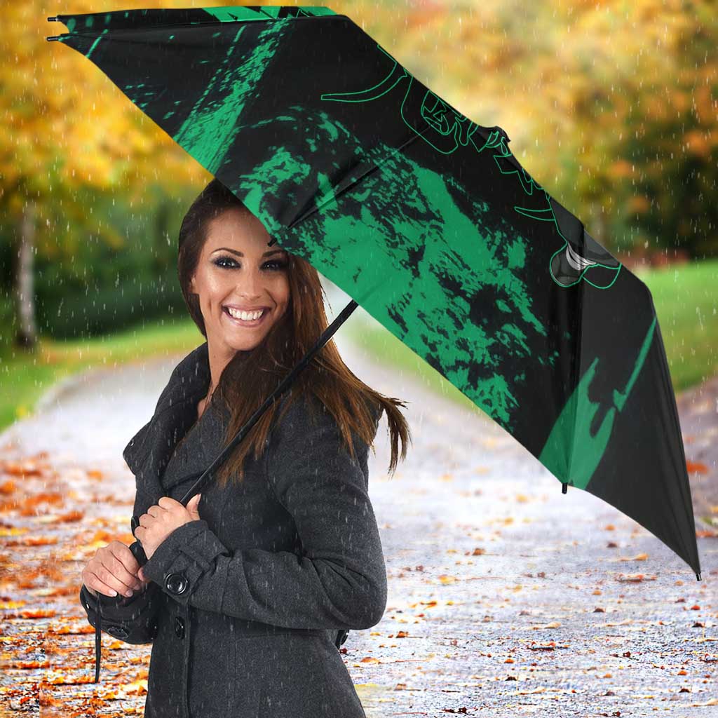 Sanemi Shinazugawa Demon Slayer Green and Black Grunge Umbrella Design with Intense Eyes and Wind Hashira Theme - The Mazicc