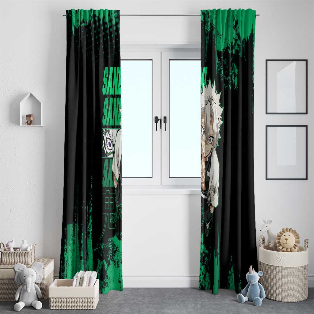 Sanemi Shinazugawa Demon Slayer Green and Black Grunge Window Curtain Design with Intense Eyes and Wind Hashira Theme - The Mazicc