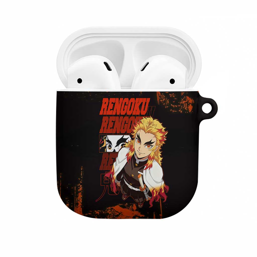 Kyojuro Rengoku Demon Slayer Black and Orange Grunge Design AirPods Case with Bold Eyes and Flame Hashira Artwork - The Mazicc