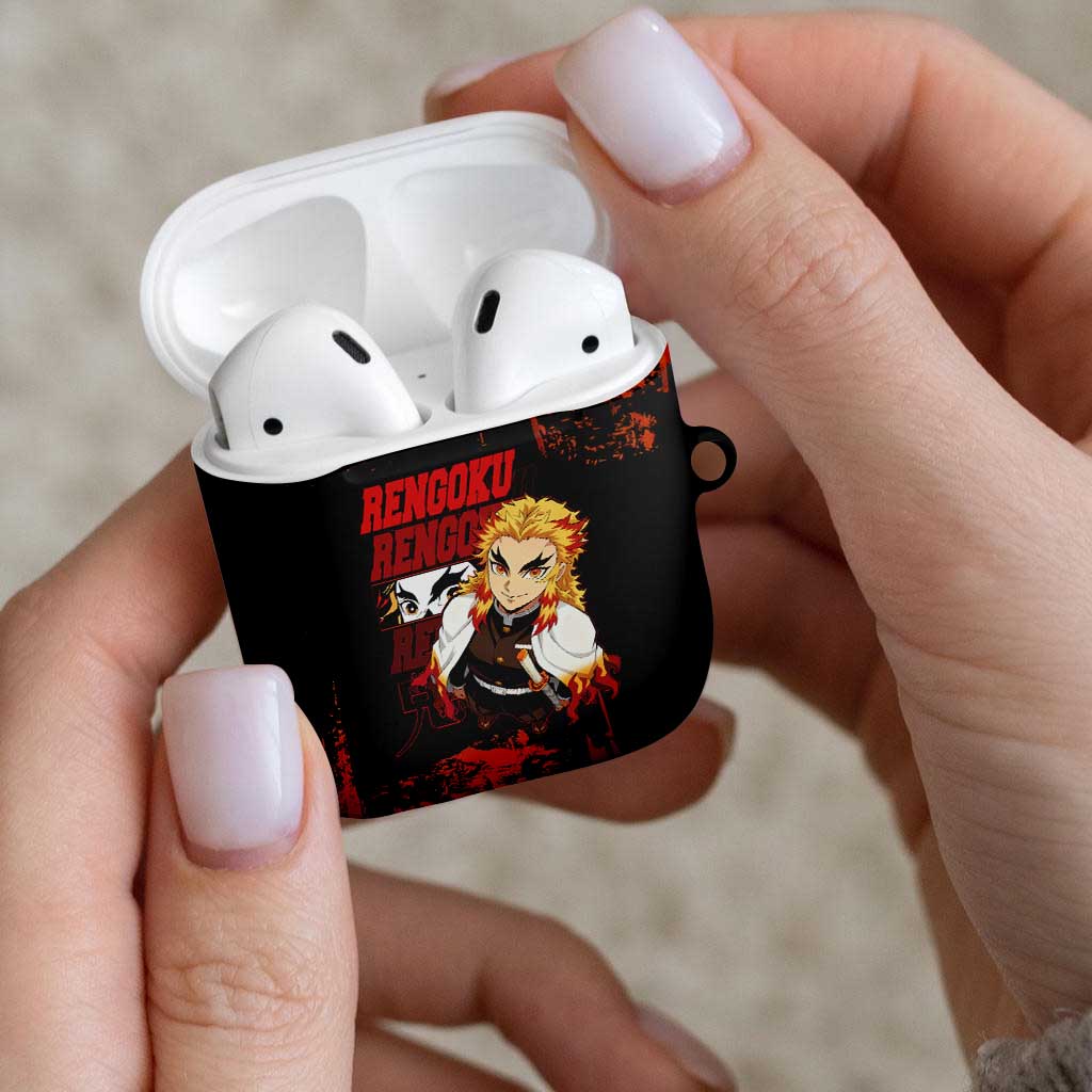 Kyojuro Rengoku Demon Slayer Black and Orange Grunge Design AirPods Case with Bold Eyes and Flame Hashira Artwork - The Mazicc