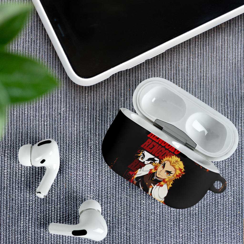 Kyojuro Rengoku Demon Slayer Black and Orange Grunge Design AirPods Case with Bold Eyes and Flame Hashira Artwork - The Mazicc
