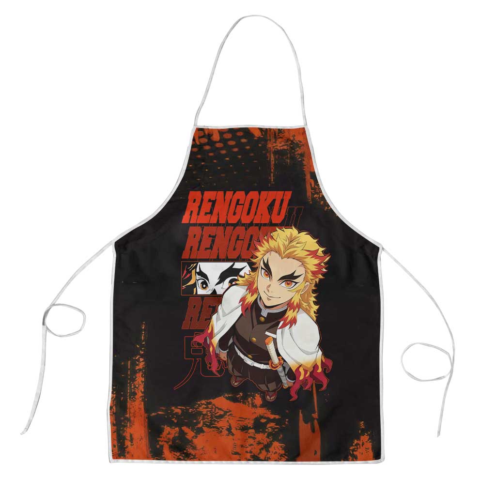 Kyojuro Rengoku Demon Slayer Black and Orange Grunge Design Apron with Bold Eyes and Flame Hashira Artwork - The Mazicc