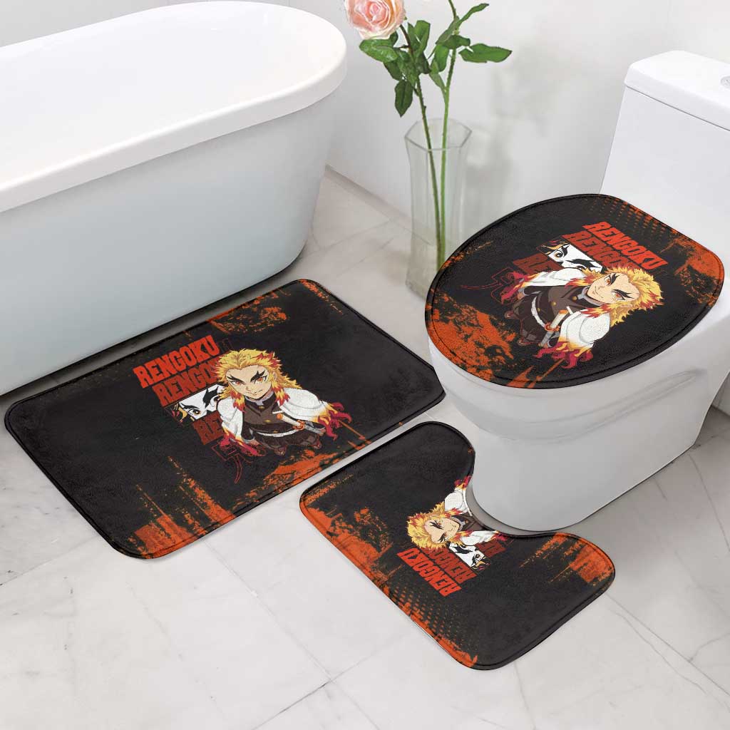 Kyojuro Rengoku Demon Slayer Black and Orange Grunge Design Bathroom Set with Bold Eyes and Flame Hashira Artwork - The Mazicc
