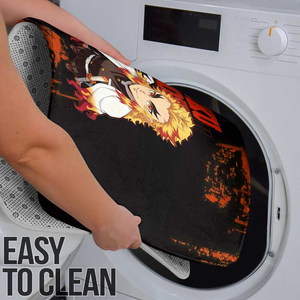 Kyojuro Rengoku Demon Slayer Black and Orange Grunge Design Bathroom Set with Bold Eyes and Flame Hashira Artwork - The Mazicc