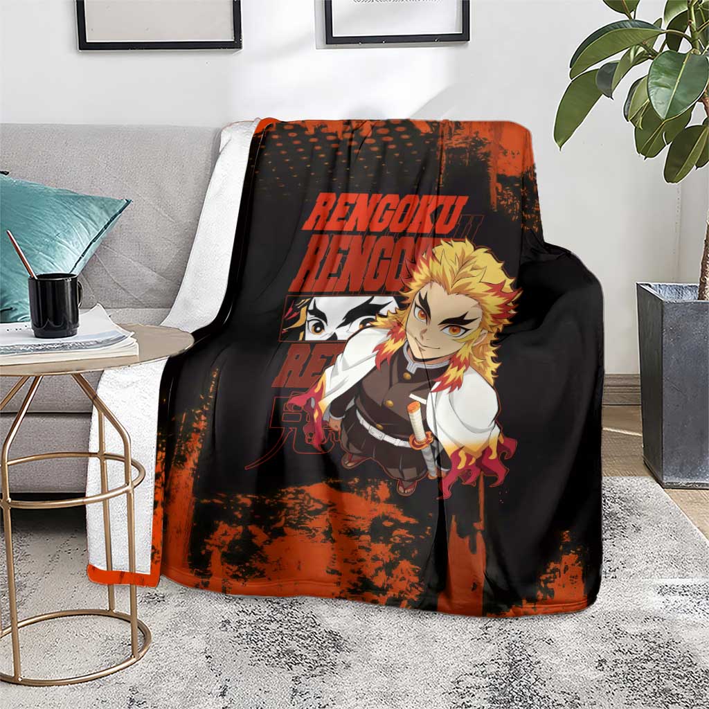 Kyojuro Rengoku Demon Slayer Black and Orange Grunge Design Blanket with Bold Eyes and Flame Hashira Artwork - The Mazicc