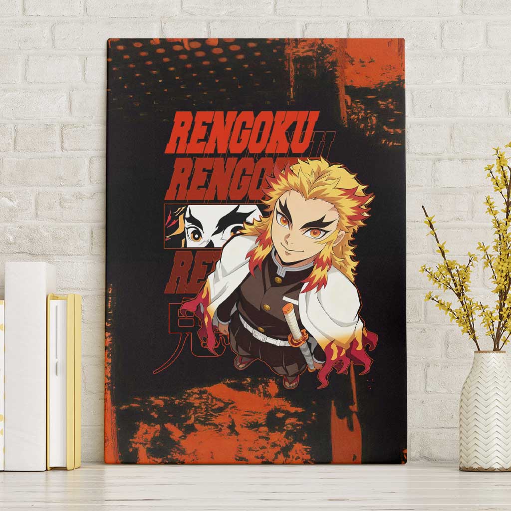 Kyojuro Rengoku Demon Slayer Black and Orange Grunge Design Canvas Wall Art with Bold Eyes and Flame Hashira Artwork - The Mazicc