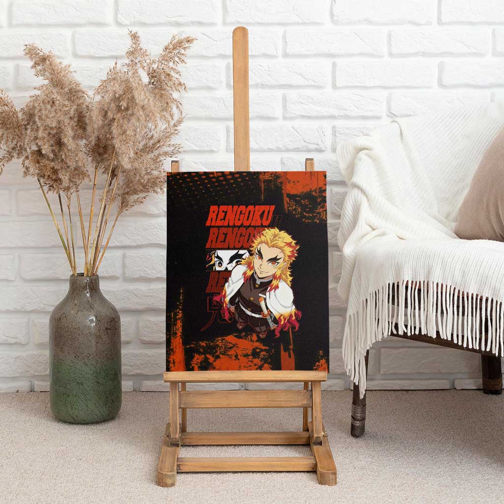 Kyojuro Rengoku Demon Slayer Black and Orange Grunge Design Canvas Wall Art with Bold Eyes and Flame Hashira Artwork - The Mazicc