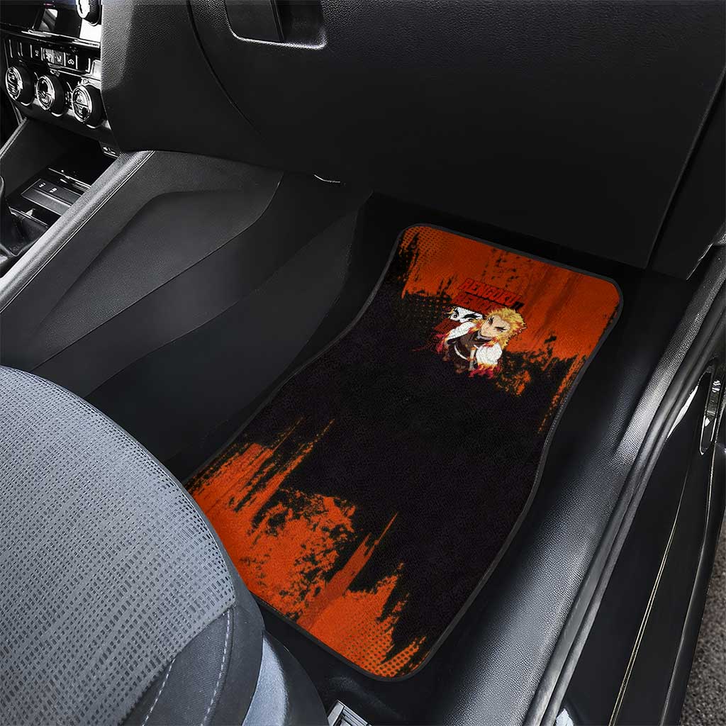 Kyojuro Rengoku Demon Slayer Black and Orange Grunge Design Car Mats with Bold Eyes and Flame Hashira Artwork - The Mazicc