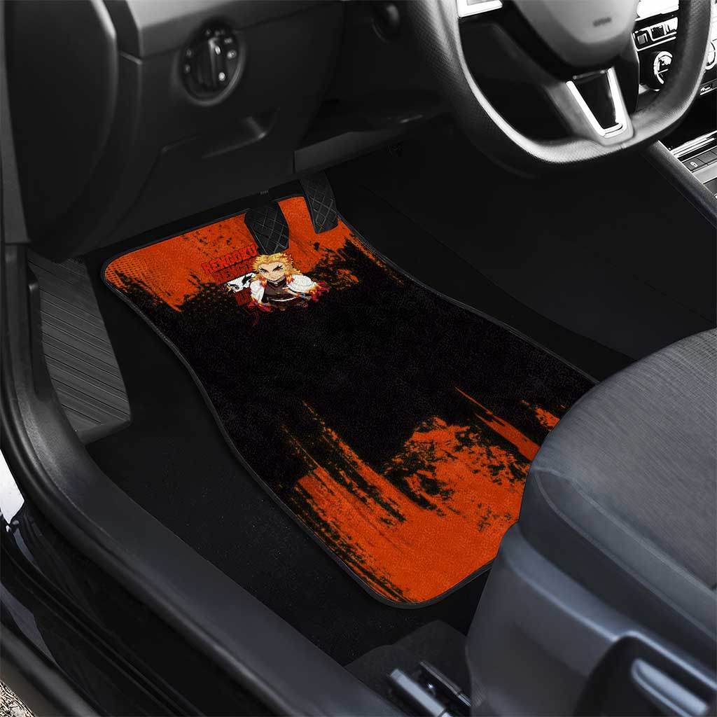 Kyojuro Rengoku Demon Slayer Black and Orange Grunge Design Car Mats with Bold Eyes and Flame Hashira Artwork - The Mazicc