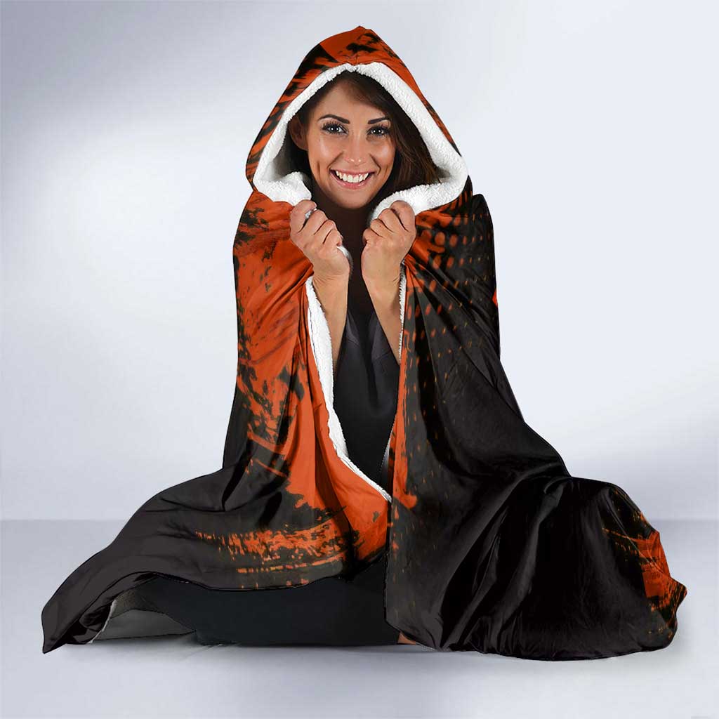 Kyojuro Rengoku Demon Slayer Black and Orange Grunge Design Hooded Blanket with Bold Eyes and Flame Hashira Artwork - The Mazicc
