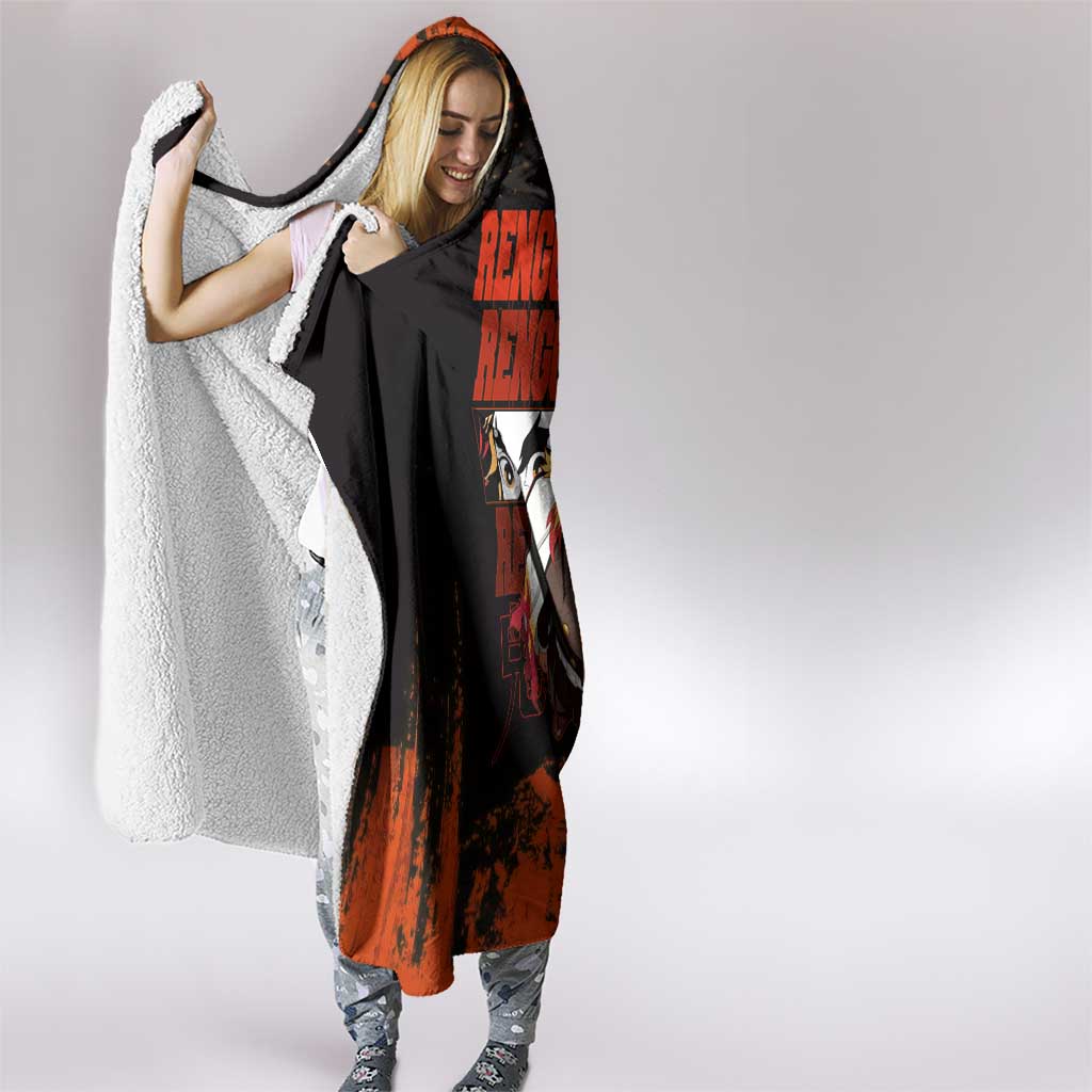Kyojuro Rengoku Demon Slayer Black and Orange Grunge Design Hooded Blanket with Bold Eyes and Flame Hashira Artwork - The Mazicc