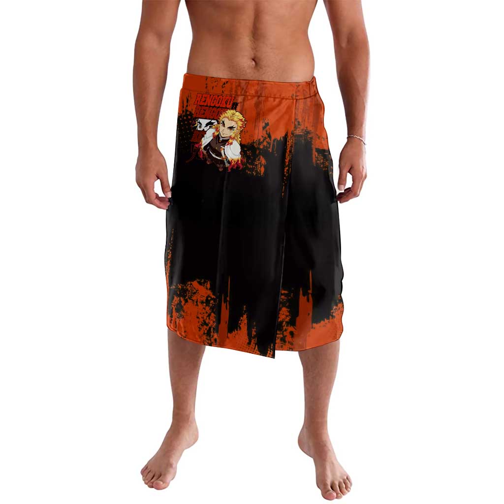 Kyojuro Rengoku Demon Slayer Black and Orange Grunge Design Lavalava with Bold Eyes and Flame Hashira Artwork - The Mazicc