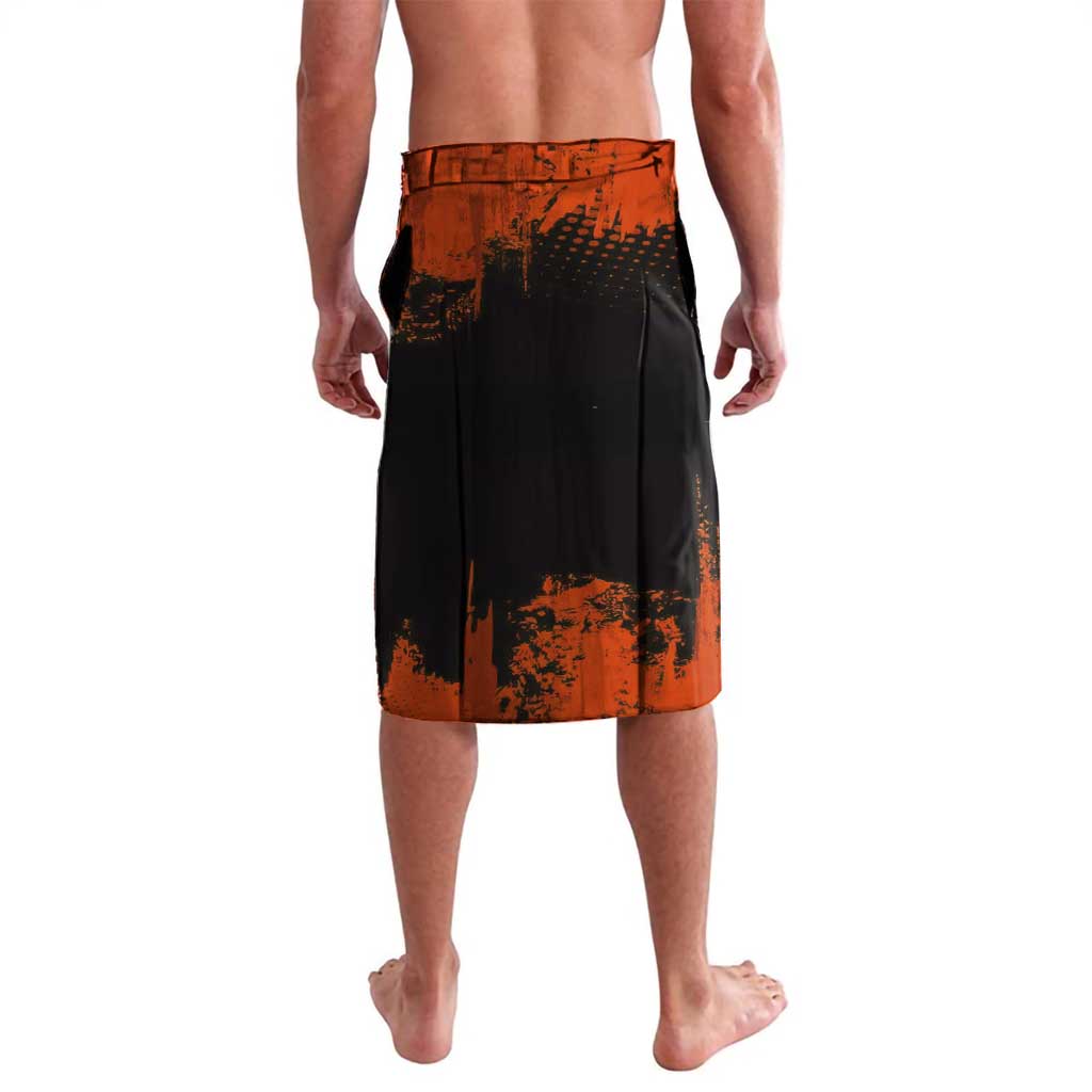 Kyojuro Rengoku Demon Slayer Black and Orange Grunge Design Lavalava with Bold Eyes and Flame Hashira Artwork - The Mazicc