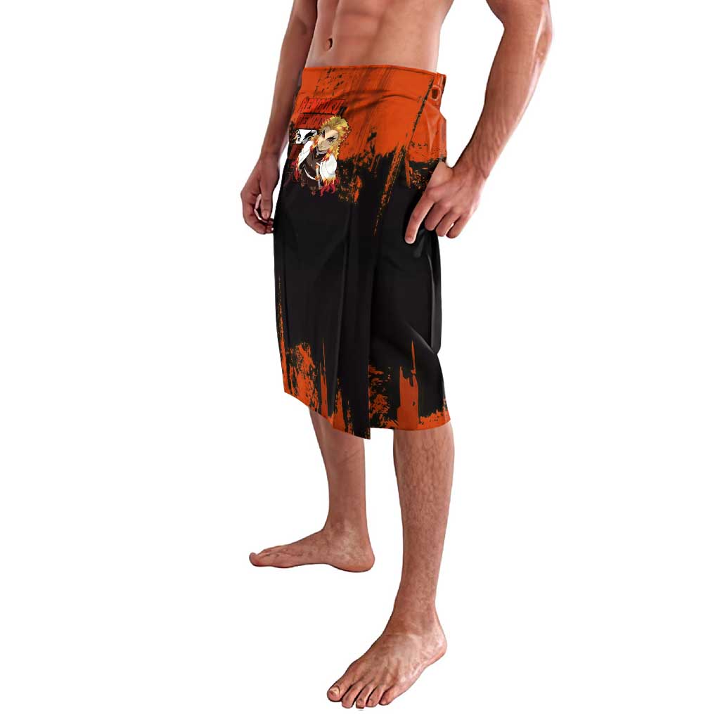 Kyojuro Rengoku Demon Slayer Black and Orange Grunge Design Lavalava with Bold Eyes and Flame Hashira Artwork - The Mazicc