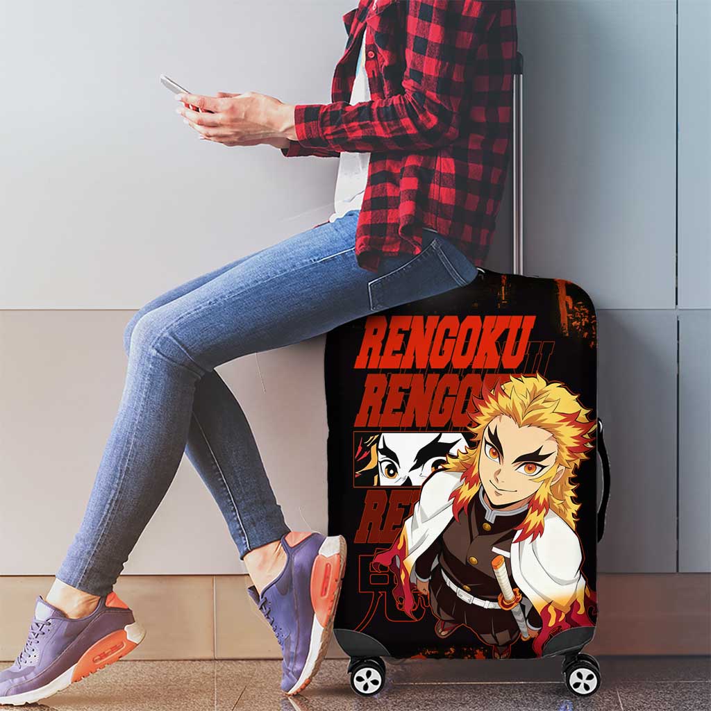 Kyojuro Rengoku Demon Slayer Black and Orange Grunge Design Luggage Cover with Bold Eyes and Flame Hashira Artwork - The Mazicc