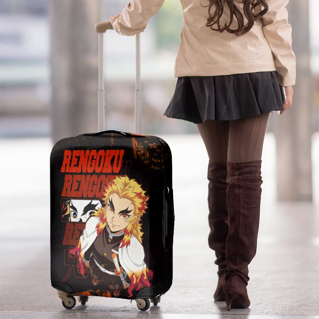Kyojuro Rengoku Demon Slayer Black and Orange Grunge Design Luggage Cover with Bold Eyes and Flame Hashira Artwork - The Mazicc