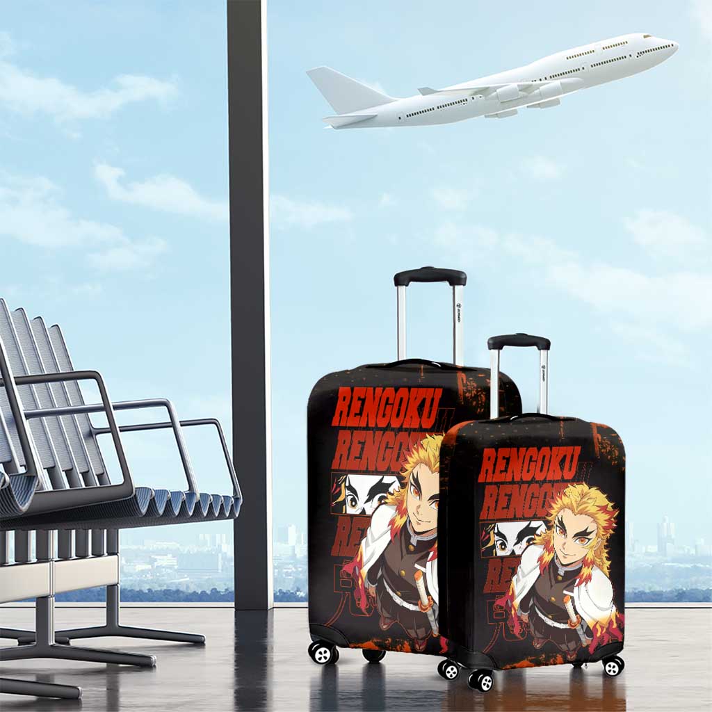 Kyojuro Rengoku Demon Slayer Black and Orange Grunge Design Luggage Cover with Bold Eyes and Flame Hashira Artwork - The Mazicc
